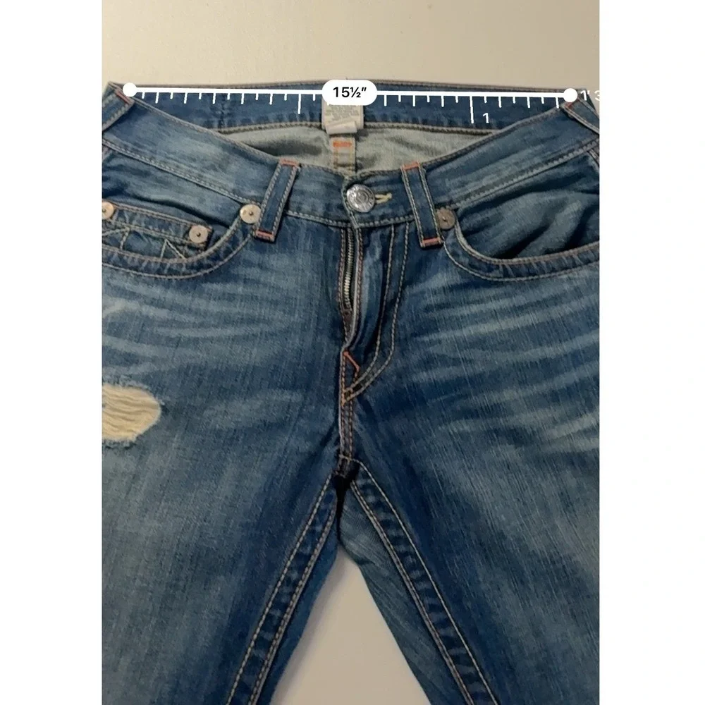 True Religion Bobby Jeans Mens 31 Blue Distressed Straight Leg Denim Pants